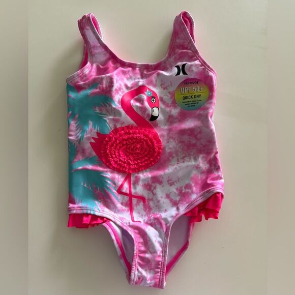 Hurley Pink and Teal Flamingo Swimsuit, NWOT, 3T - Picture 1 of 2